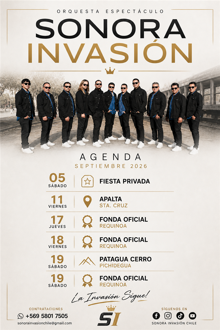 Agenda de presentaciones de Sonora Invasión, septiembre 2026